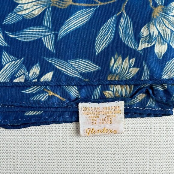 Vintage Glentex Blue Floral Patchwork Scarf 20.5" x 20.5" Made In Japan - Picture 3 of 6